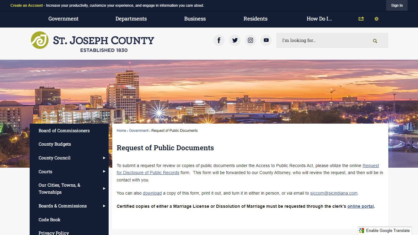 Request of Public Documents | St. Joseph County, IN